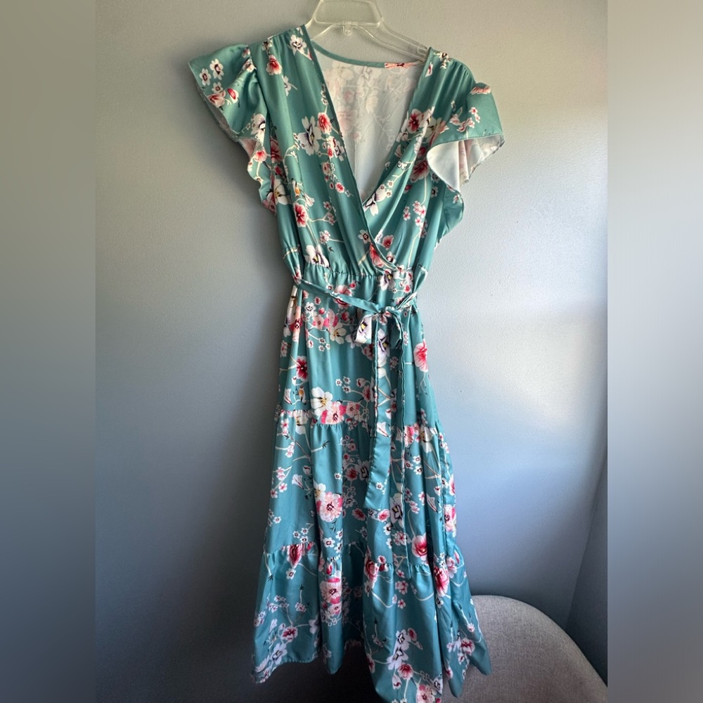 Floral Wrap Maxi Dress in Teal